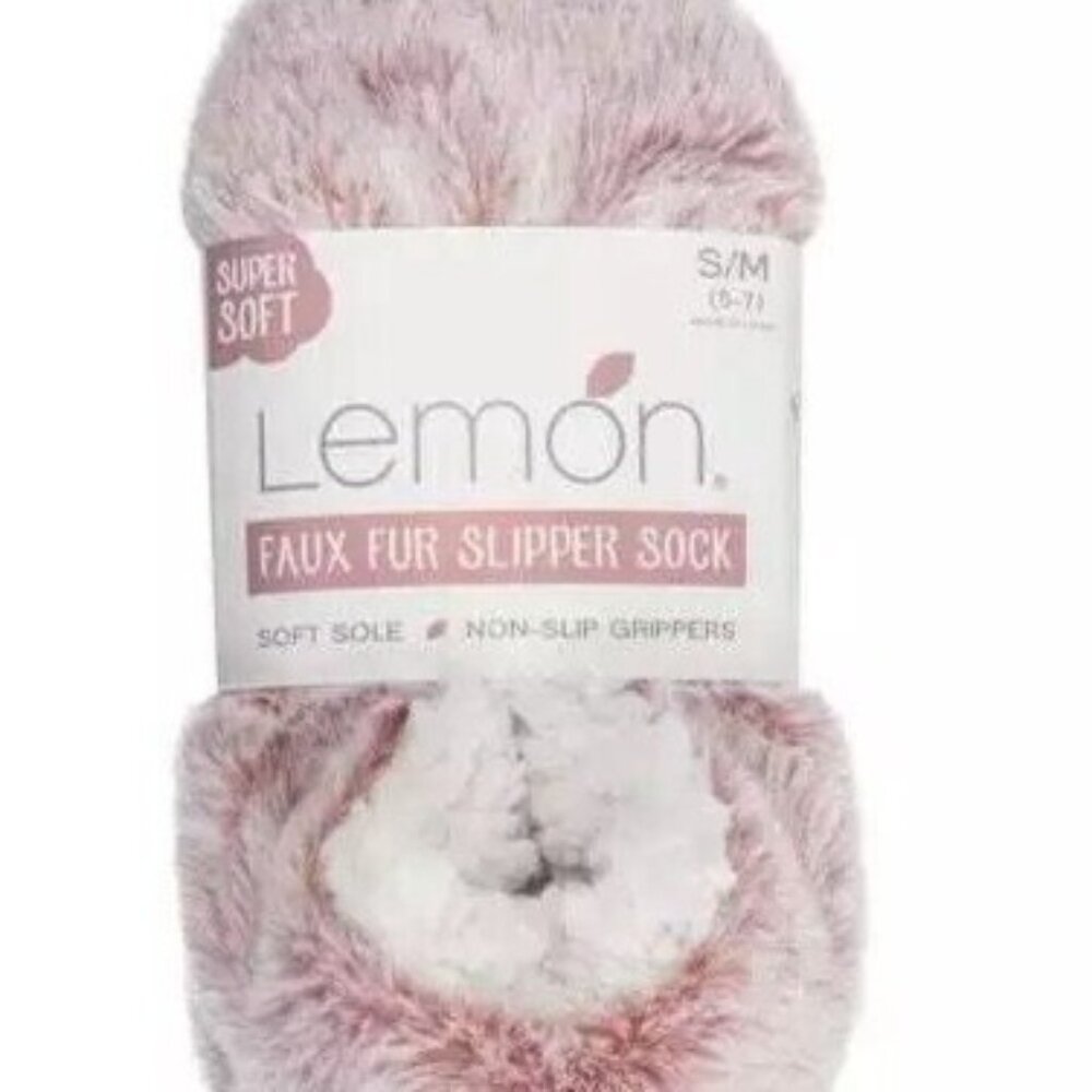 Lemon S/M Plush Faux Fur Slipper Sock Non-Slip Fuzzy House Shoes Pink Sz 5 6 7 - Picture 7 of 13